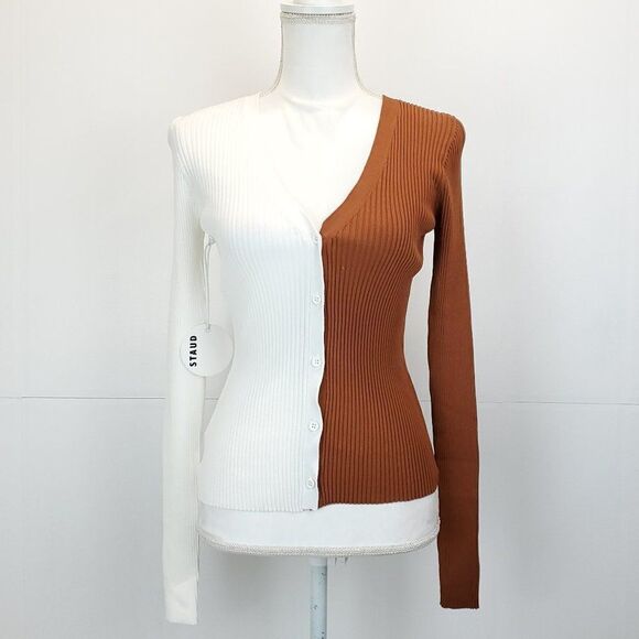 STAUD Sweater Cardigan Shoko Cargo Colorblock Ribbed - Picture 2 of 13